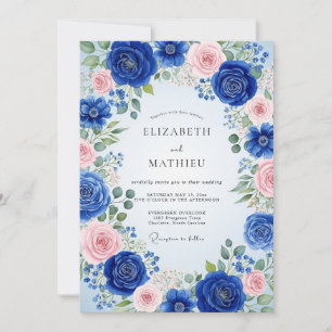 Cobalt Blue Majestic Watercolor Spring Wedding Invitation
