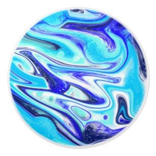 Cobalt Blue Marble Fluid Art Swirls Ceramic Knob