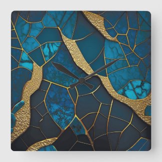 Cobalt Blue Marble Mosaic Gold Inlay Veins