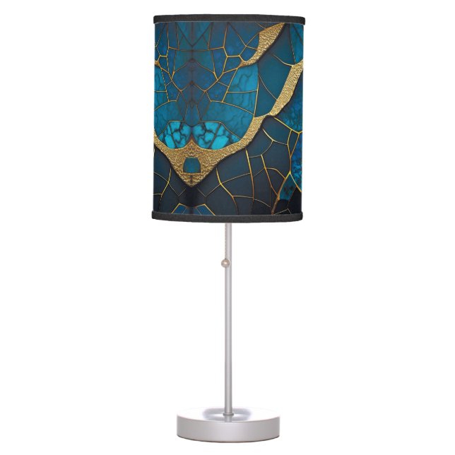 Cobalt Blue Marble Mosaic Gold Inlay Veins Table Lamp (Front)