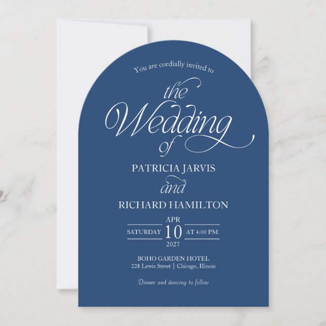 Cobalt Blue Minimalist Arch Wedding Elegant Invitation (Front)
