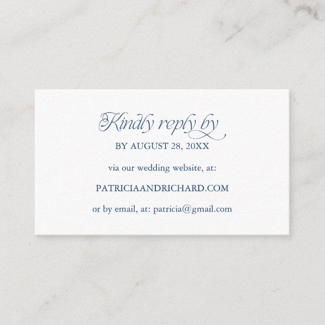 Cobalt Blue Minimalist Online RSVP Wedding Website Enclosure Card (Front)