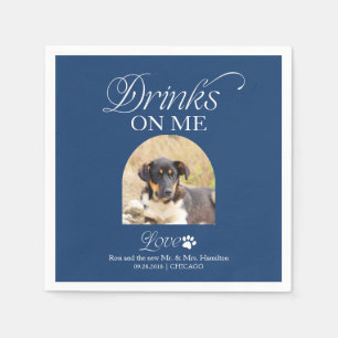 Cobalt Blue Minimalist Pet Photo Wedding Napkins