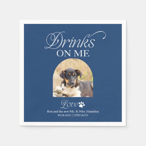 Cobalt Blue Minimalist Pet Photo Wedding Napkins