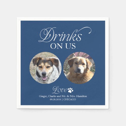 Cobalt Blue Minimalist Pet Photo Wedding Napkins