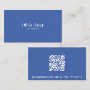 Cobalt Blue Minimalist QR Creative Professional Business Card
