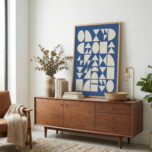 Cobalt Blue Modern Geometric Shapes Art Poster