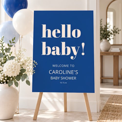 Cobalt Blue Modern Minimalist Hello Baby Shower Foam Board