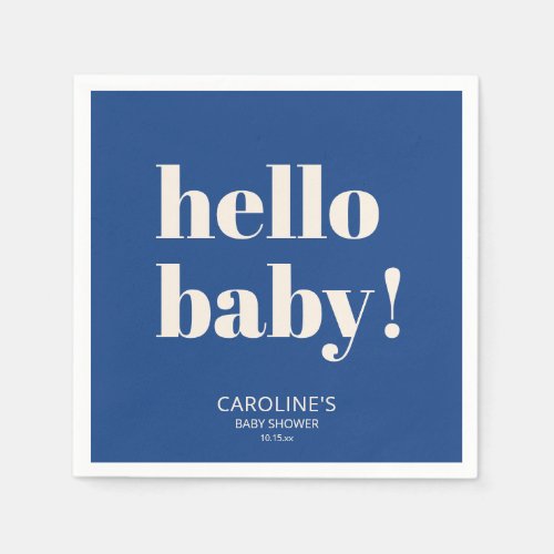 Cobalt Blue Modern Minimalist Hello Baby Shower Napkins