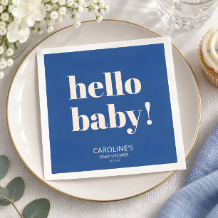 Cobalt Blue Modern Minimalist Hello Baby Shower Napkins