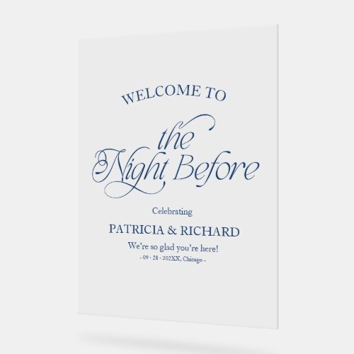 Cobalt Blue Modern The Night Before Welcome Sign