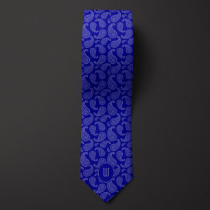 Cobalt Blue Monochrome Monogram Paisley Neck Tie