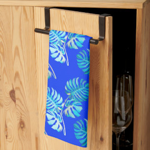 Cobalt Blue Monstera Breeze Kitchen Towel