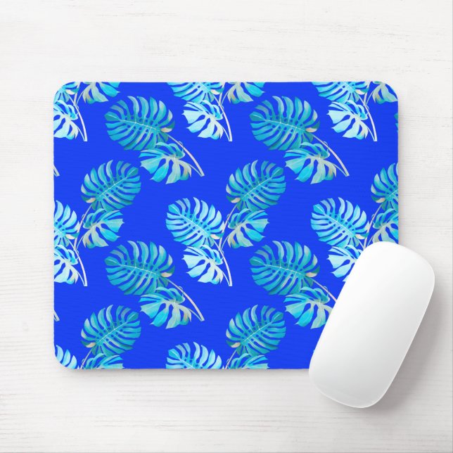 Cobalt Blue Monstera Breeze Mouse Pad (With Mouse)