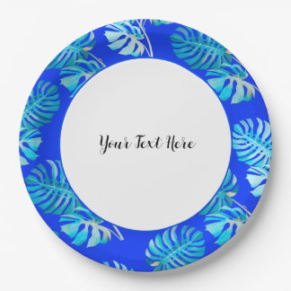 Cobalt Blue Monstera Breeze Paper Plates