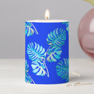 Cobalt Blue Monstera Breeze Pillar Candle