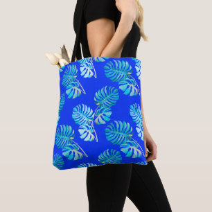 Cobalt Blue Monstera Breeze Tote Bag