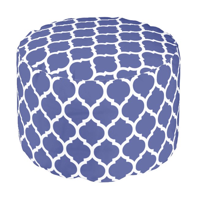 Cobalt Blue Moroccan Quatrefoil pattern Pouf (Angled Front)
