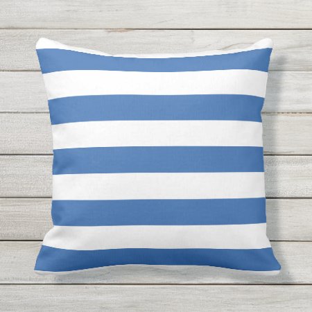 Cobalt Blue Nautical Stripes Outdoor Pillows