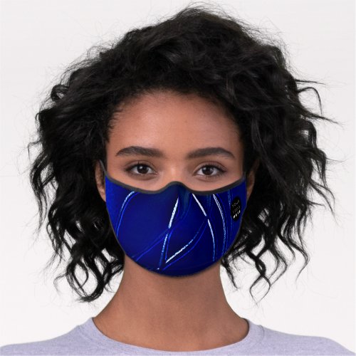 Cobalt Blue Navy Abstract Lines Custom Logo Premium Face Mask