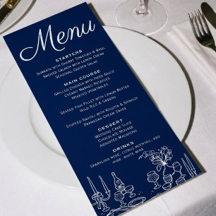 Cobalt Blue Old Money Illustrated Chic Wedding Menu
