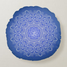 Cobalt Blue Om Mandala Meditation Round Pillow