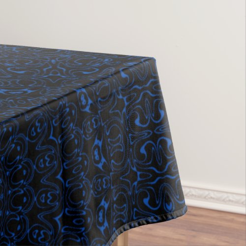 Cobalt Blue on Black Mandala Kaleidoscope  Tablecloth