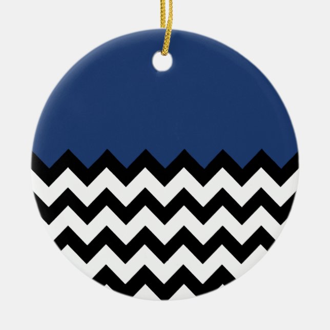 Cobalt Blue Pattern On Large Zigzag Chevron Ceramic Ornament (Front)