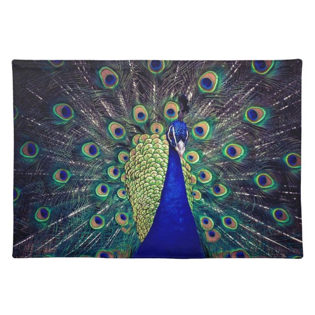 Cobalt Blue Peacock Cloth Placemat (Front)