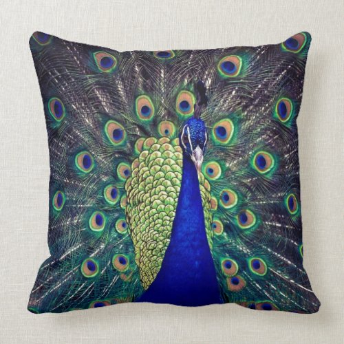 Cobalt Blue Peacock Throw Pillow