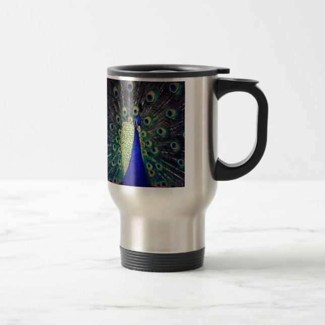 Cobalt Blue Peacock Travel Mug (Right)