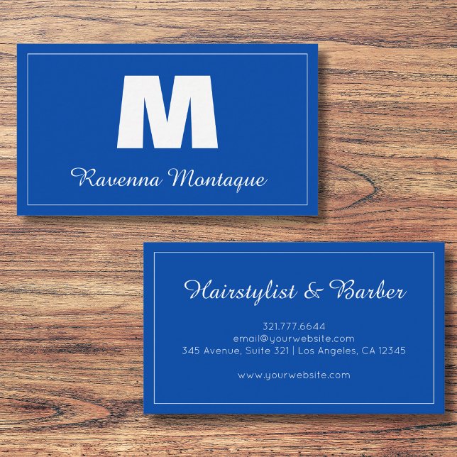 Cobalt Blue Personalized Monogram Letter Name Business Card (Creator Uploaded)
