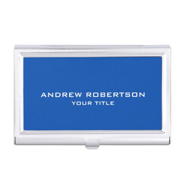 Cobalt Blue Plain Elegant Minimalist Simple Business Card Case (Front)