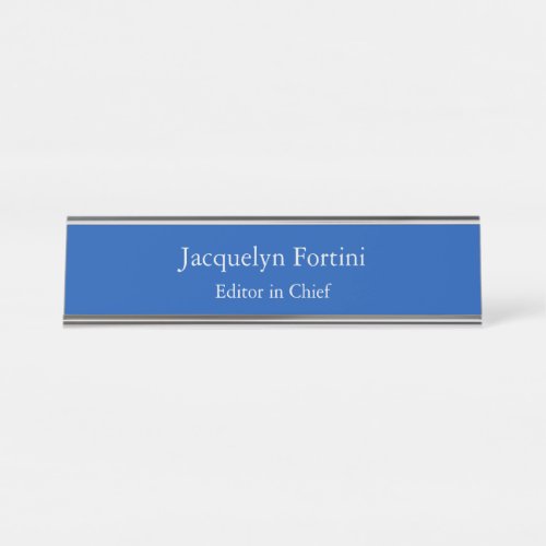 Cobalt Blue Plain Elegant Modern Minimalist Desk Name Plate