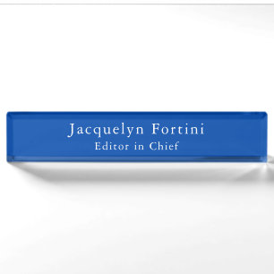 Cobalt Blue Plain Elegant Modern Minimalist Desk Name Plate