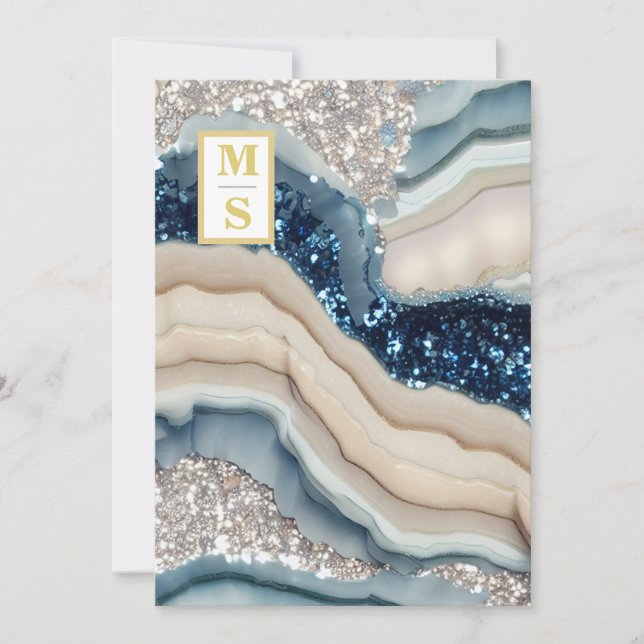 *~ Cobalt Blue QR Ivory Agate AR66 RSVP Wedding Invitation (Front)