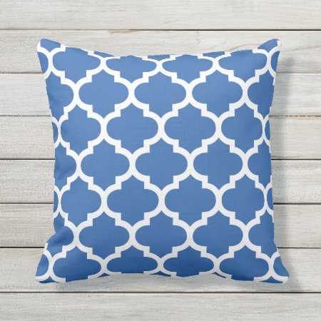 Cobalt Blue Quatrefoil Pattern Outdoor Pillows