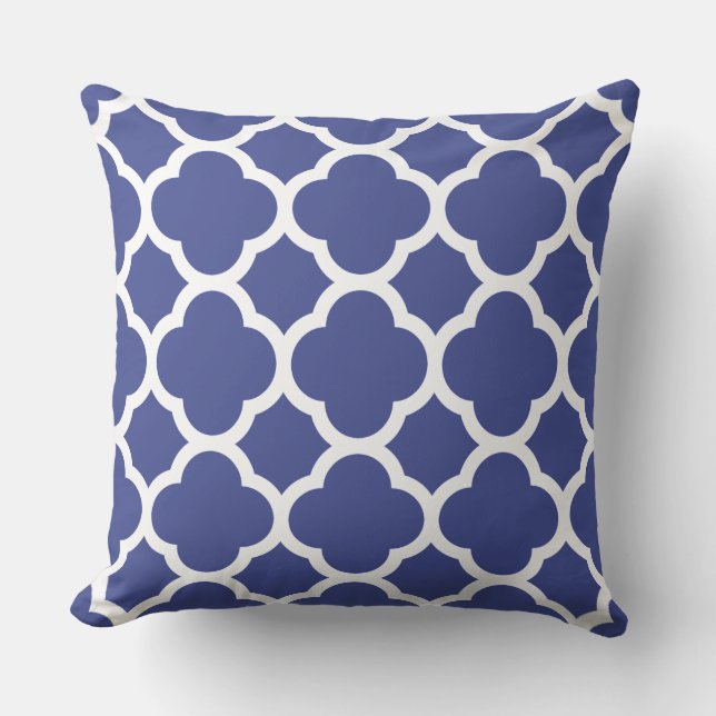 Cobalt Blue Quatrefoil Pattern Throw Pillow (Front)