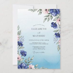 Cobalt Blue Radiant Botanical Wedding Invitation