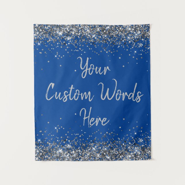 Cobalt Blue Silver Birthday Party Photo Booth Prop Tapestry (Front)