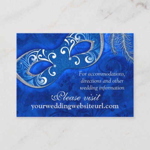 Cobalt Blue Silver Masquerade Ball Wedding Website Enclosure Card