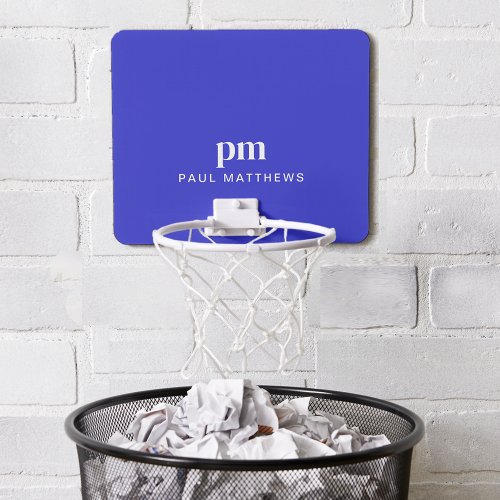 Cobalt Blue Simple Minimalist with Monogram Name Mini Basketball Hoop