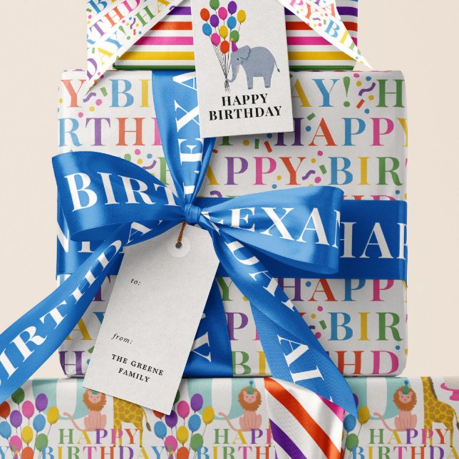 Cobalt Blue Simple Text Happy Birthday Satin Ribbon (Creator Uploaded)