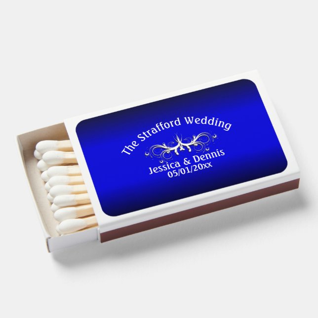 Cobalt Blue Simply Elegant Custom Text  Matchboxes (Front Open)