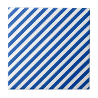 Cobalt Blue Solid Color & White Stripes Ceramic Tile