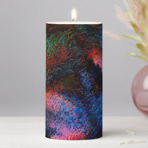 Cobalt blue splash with colorful red-hot texture pillar candle