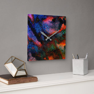 Cobalt blue splash with colorful red-hot texture   square wall clock