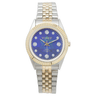 Cobalt Blue Star of David Diamond Dial Custom Name Watch