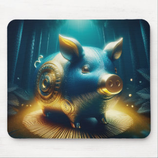 Cobalt Blue Steampunk Pig Mouse Pad