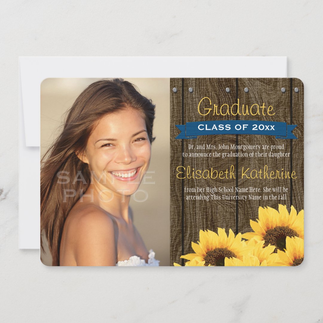 Cobalt Blue Sunflower Graduation Announcement | Zazzle